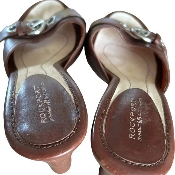 Rockport women shoes,sandal,brown,leather slip on mules ,heels , buckle accent - Picture 12 of 15